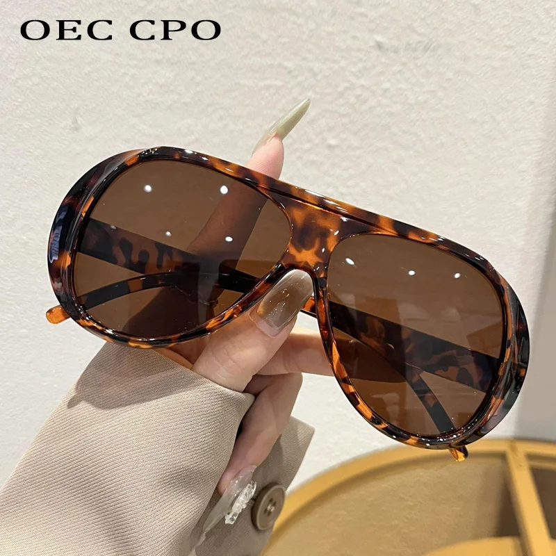 OEC CPO موضة مزدوجة الجسور الطيار النظارات الشمسية النساء إطار كبير ظلال UV400 نظارات شمسية الرجعية الإناث برتقالي أصفر النظارات