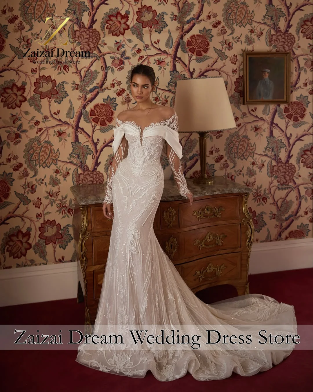 Customized Luxury Off Shoulder Sleeves Wedding Dresses 3D Flower Lace Celebrity Dress Exquisite High Quality Prom Party Gown