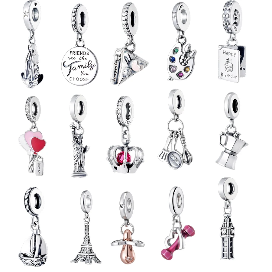 

Hot Sale Travel & Life Charms for Bracelet DIY Jewelry Making Eiffel Tower Statue of Liberty Family Birthday Pendant Beads Gift