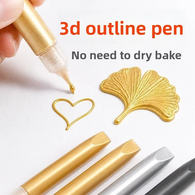 5Pcs Gold 3D Outliner Pen, Waterproof Metallic Outline Paint for Glass Ceramic Acrylic Painting DIY Craft Tool