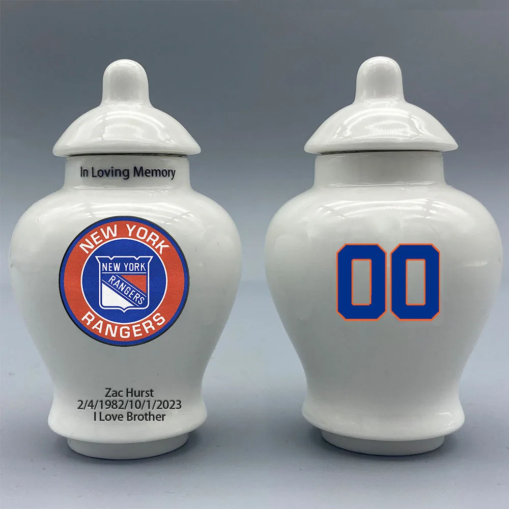 

Mini Urn for New York Rangers-Hockey Urn.Please send me the customization information- name/date and number on the urn