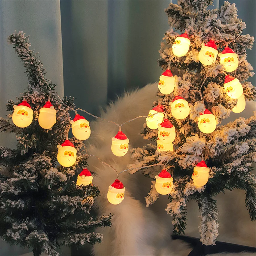 Guirnalda de luces navideñas con batería, guirnalda de luces de hadas y Papá Noel con forma de muñeco de nieve, para decoración de fiestas y bodas, 10 o 20led