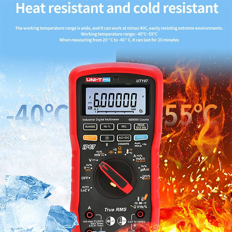 UNI-T Professional Digital Multimeter UT197 600000 Counts AC/DC Voltage Resistance Capacitance Tester Peak Capture Bluetooth