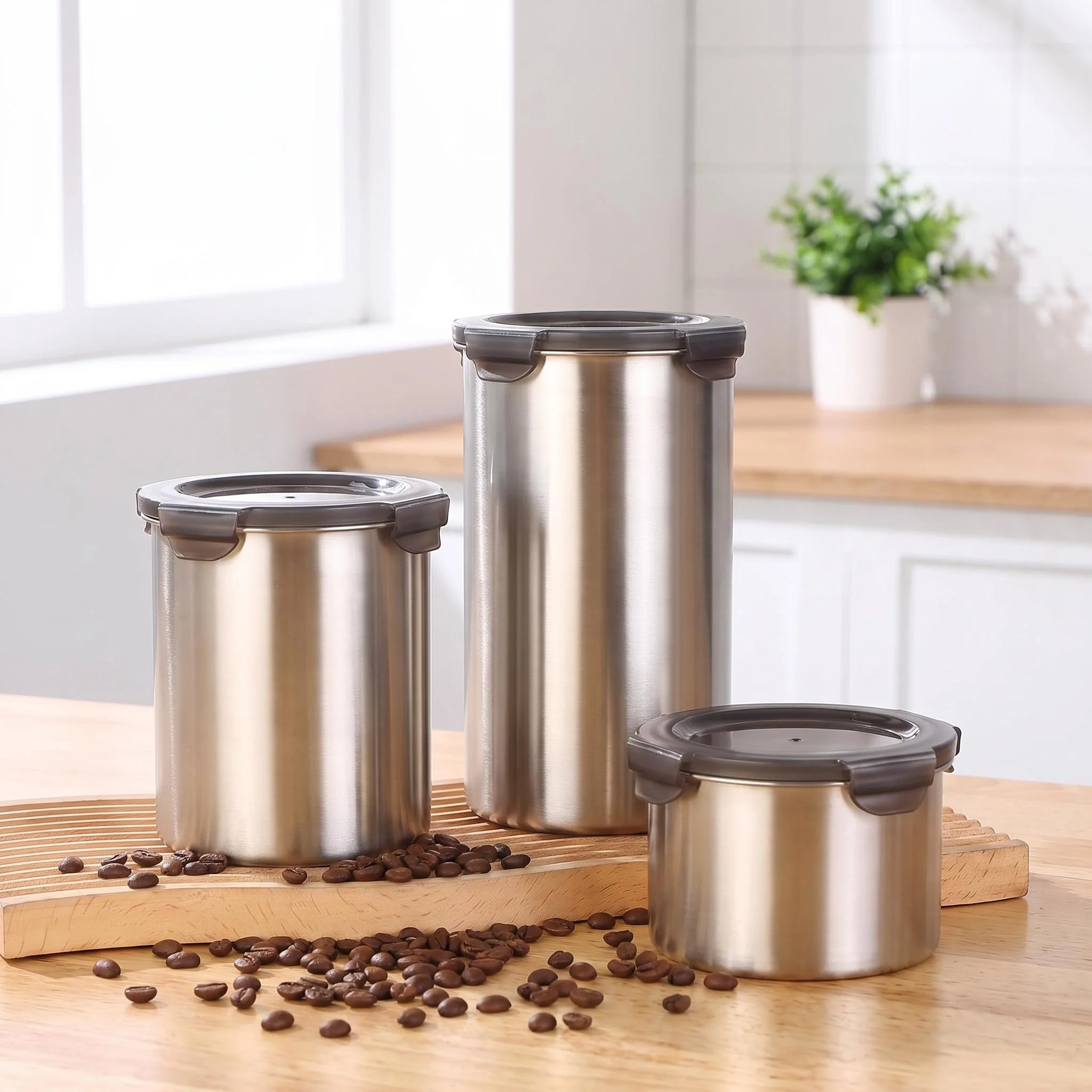 Coffee Storage Box Portable Stainless Canister Hermetic Pot Container Coffee Beans Vacuum Airtight Travel Camping Large Jar Set
