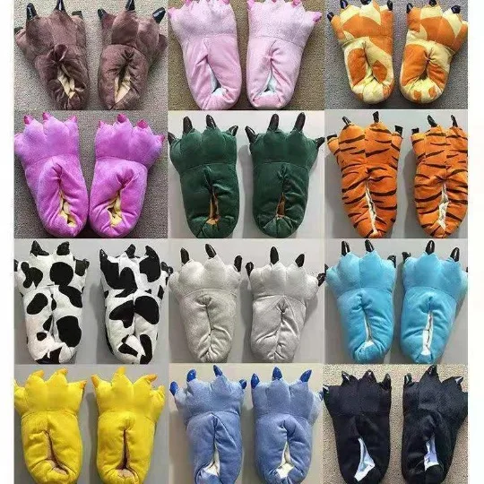 

Autumn - Winter Warm Cartoon Dinosaur Cotton Shoes Unisex Enclosed - heel Fluffy Slippers Lovely Home Shoes
