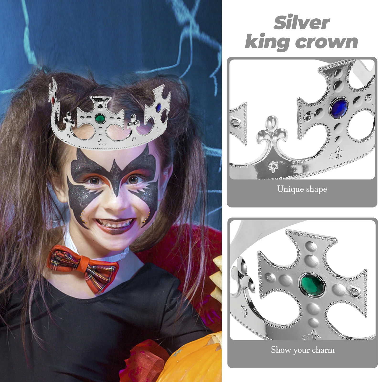 

2Pcs Halloween Party King Crown Plastic Plating Royal Medieval Cross Crown for Costume Theater Prom Birthday Celebration