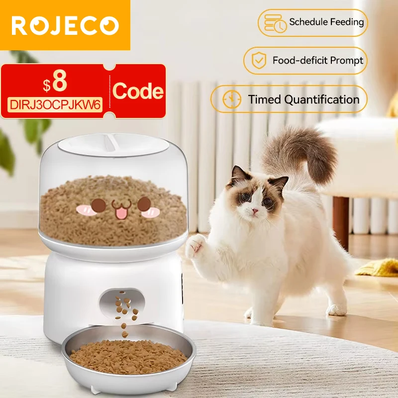 

ROJECO Automatic Cat Feeder 3L Smart Pet Food Dispenser WiFi Button Auto Dog Feeder For Cats Pets Remote Control Feeding Supply