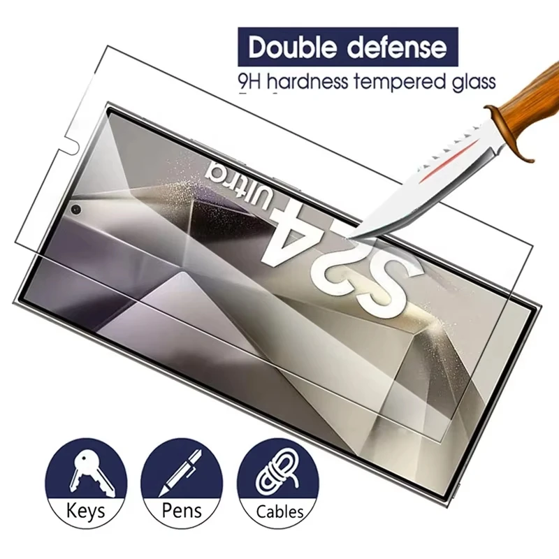 2/4 قطعة الزجاج المقسى لسامسونج غالاكسي S24 الترا زائد بصمة حامي الشاشة S24Ultra S24 + واقية HD الغراء الكامل الميكا