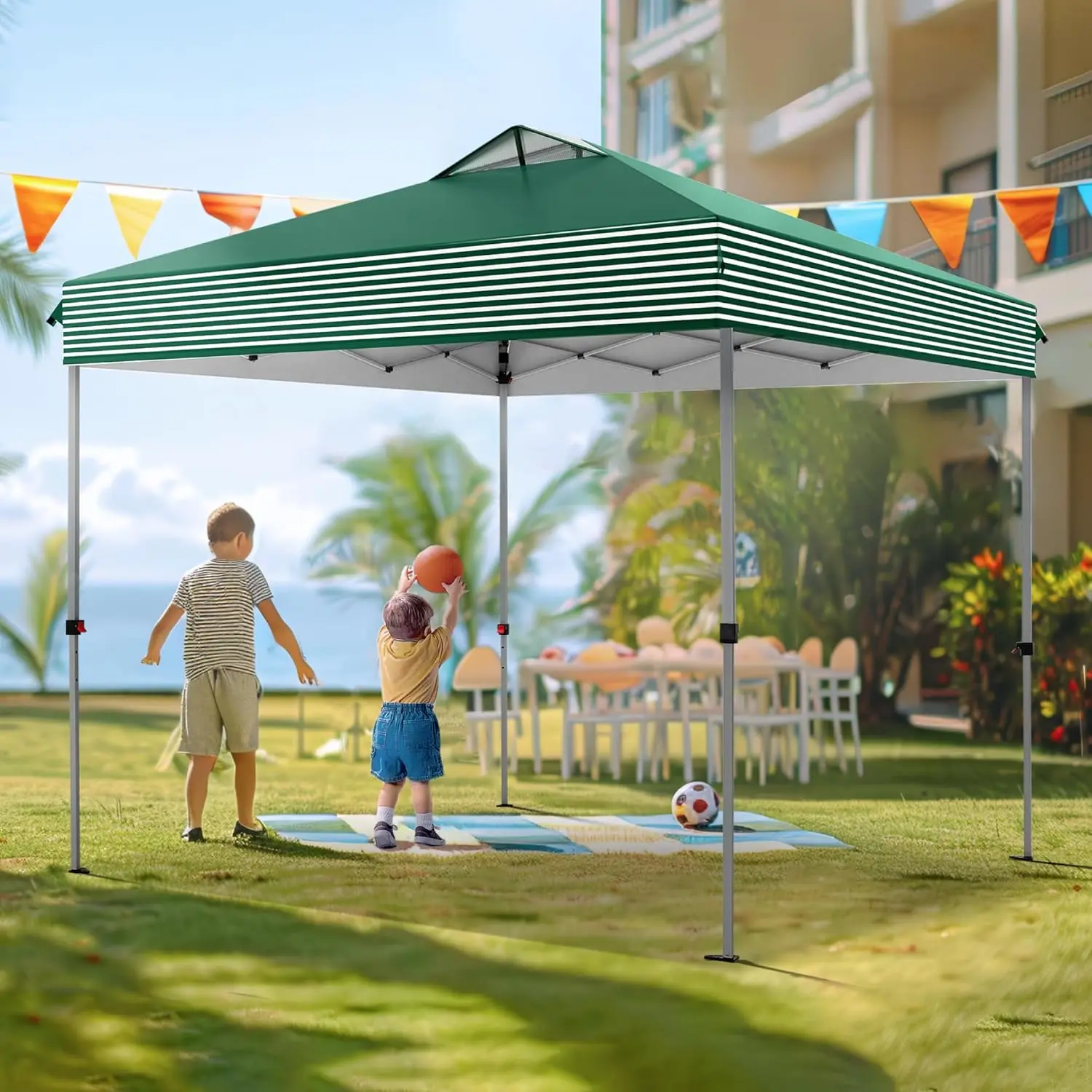 Phi Villa Pop Up Canopy 10 10 Tents For Parties With Wheeled Bag, Portable Lightweight Folding W/Adjustable Height,Green And