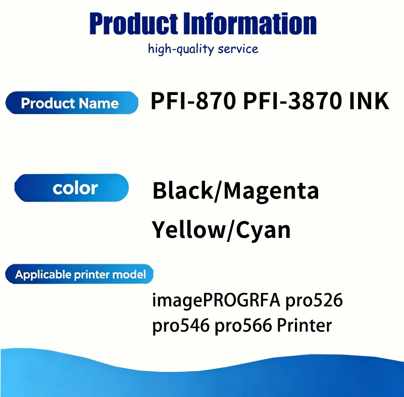 1 pcs 500ml 4 colors PFI-870 PFI-3870 PFI3870 PFI870 Pigment ink Compatible For Canon imagePROGRFA pro526 pro546 pro566 Printers