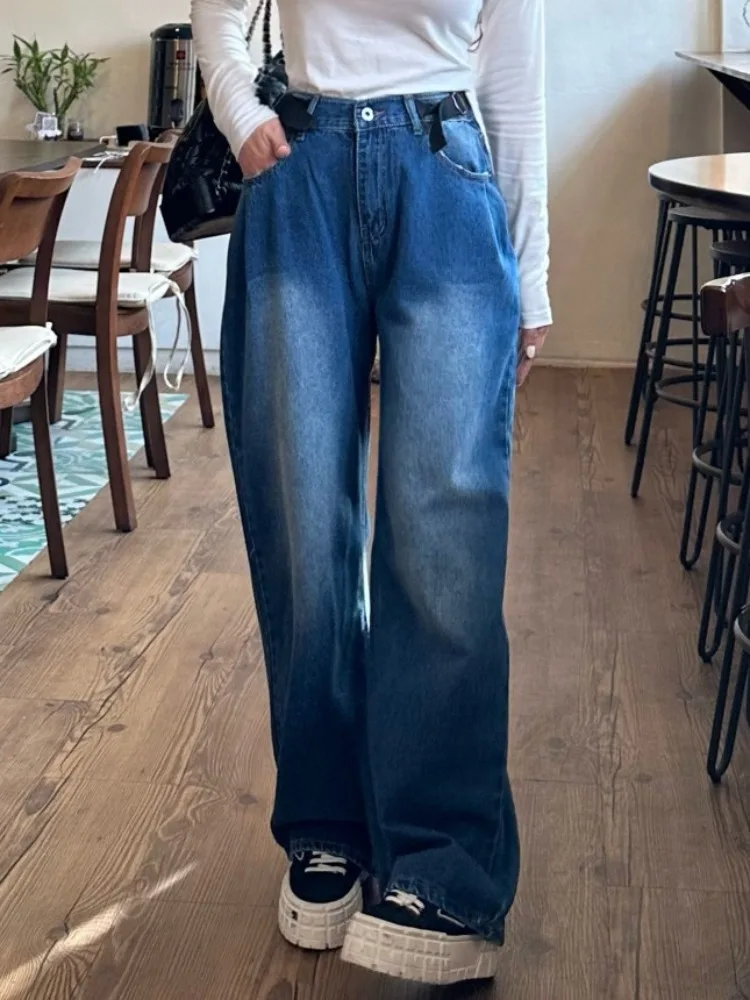 

Loose Wide Leg Jeans Waist Bule Slaing Sensation Clothing Casual Comfortable Loose Jeans for Young Women in China