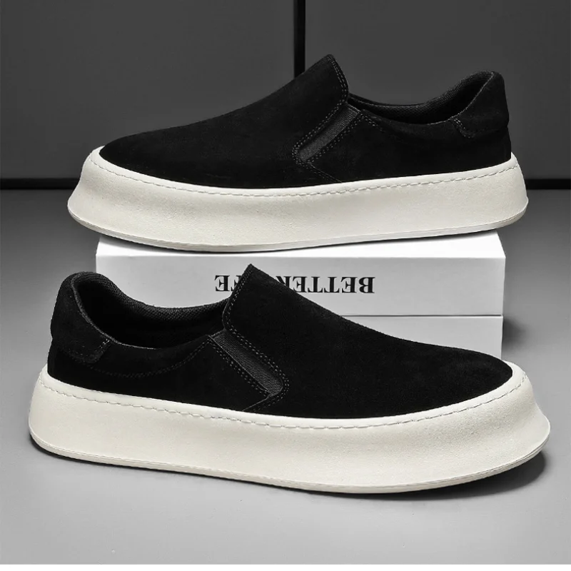 2024 Men\'s Shoes Summer New Suede One Step Board Shoes Thick Sole Breathable Lightweight Casual Shoes Low Top Lefu Shoes