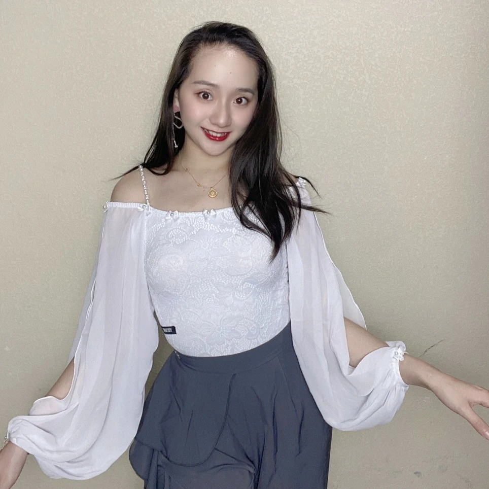 

Белые кружевные топы для бальных танцев, женские жемчужные ремни, трико с объемными рукавами для взрослых, костюм для латинских танцев, топы для румбы, вальса DNV25682