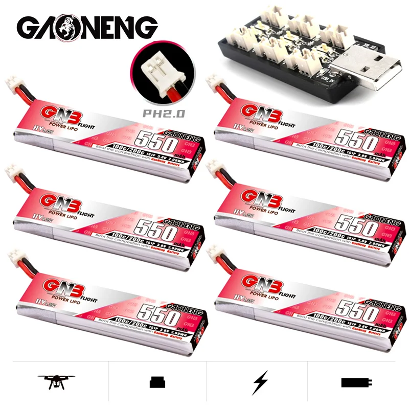 HV MAX 200C GNB 1S 3.8V 550mAh Lipo Battery and Charger For Emax Tinyhawk Kingkong LDARC TINY7 FPV Drone 3.8V Battery With PH2.0