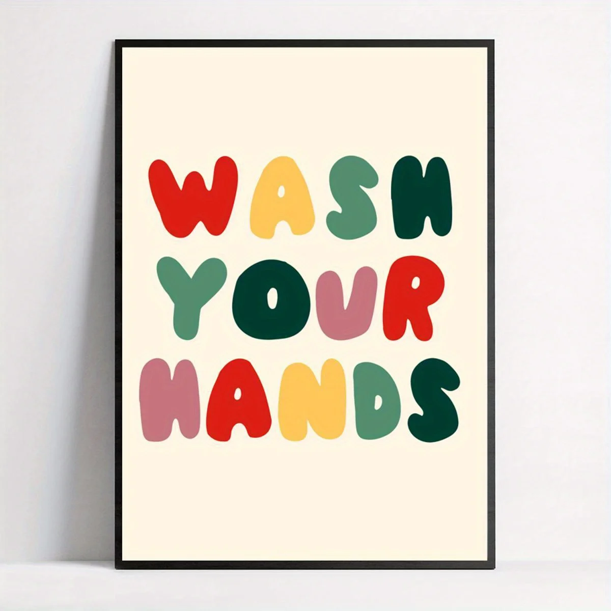 Funny Bathroom Poster - Wash Your Hands Typography Canvas Print in Red, Green, Yellow - Frameless Modern Decor for Kitchen, B