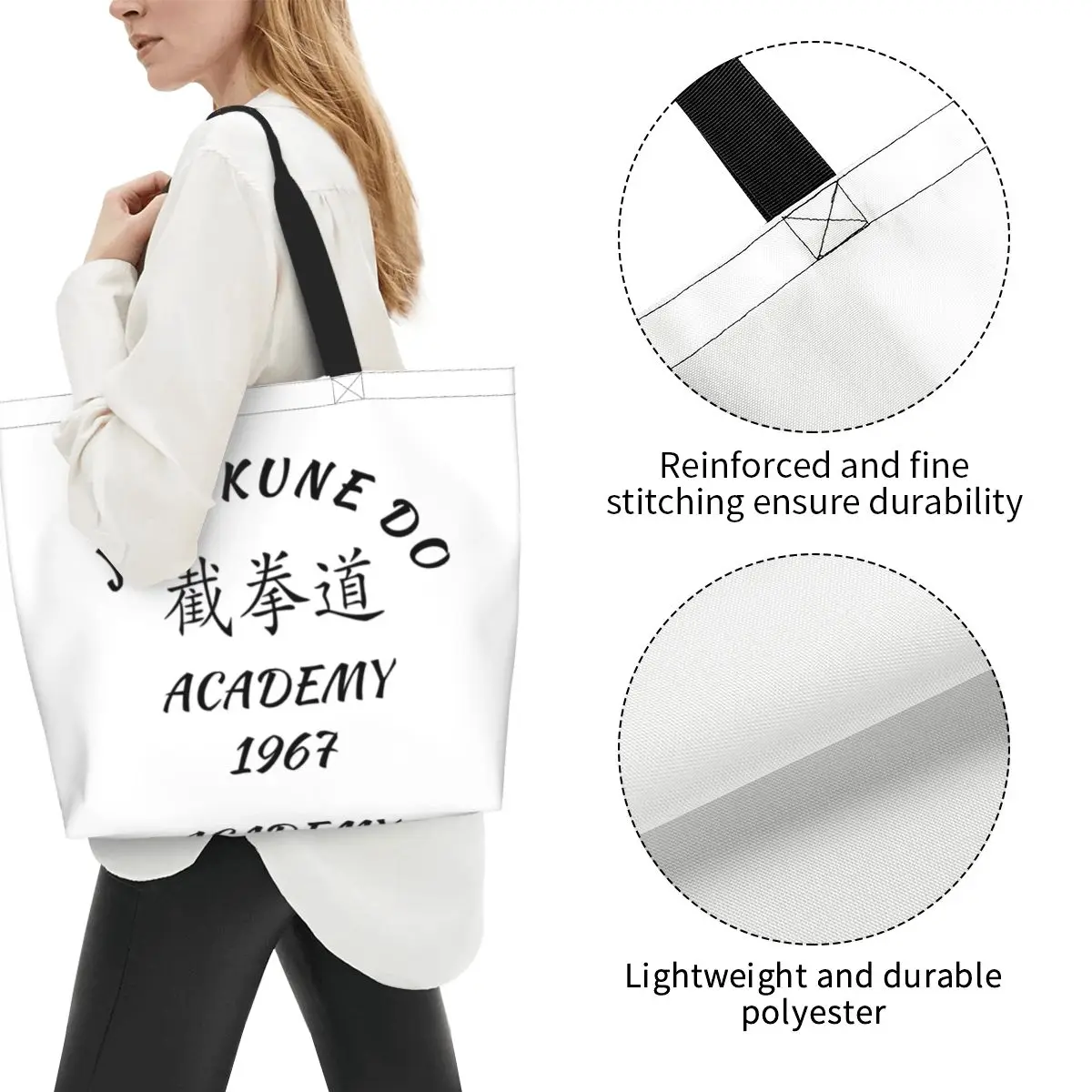 Jeet Kune Do Shirt Martial Arts JKD Academy Shopping Tote Bag Canvas Shoulder Bags Shopper Grocery Handbag for Women