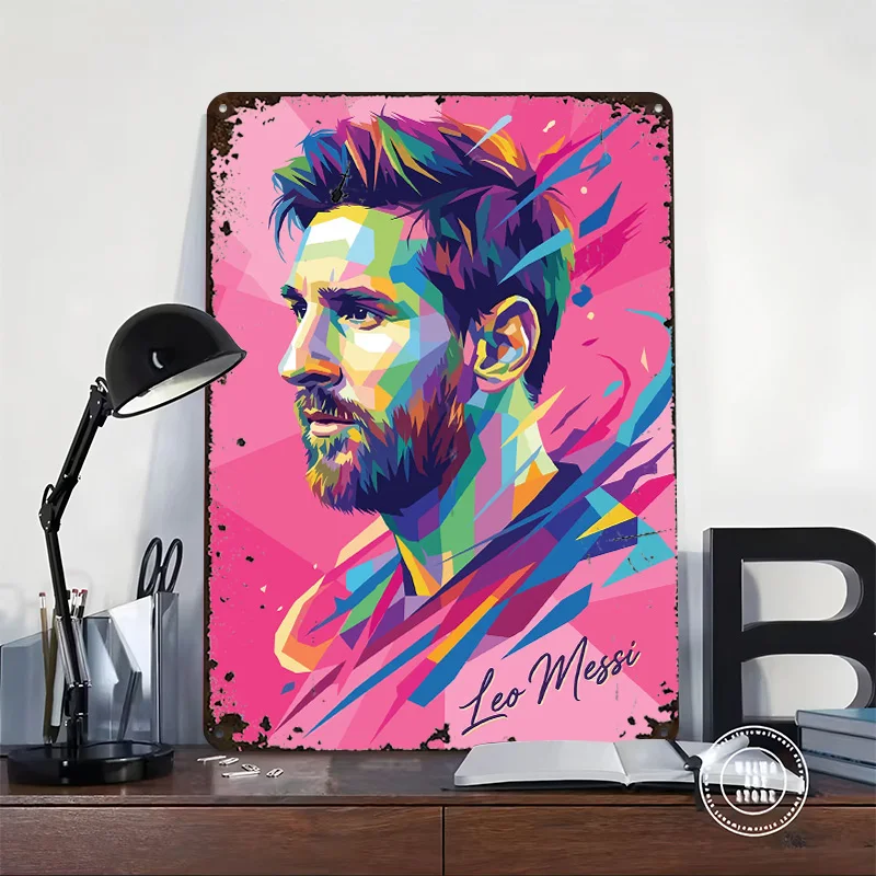 Leo Messi Pop Art Portrait Printed Poster Customized Retro Wall Art Vintage Metal Tin Signs for Decoration At Home Decor Items