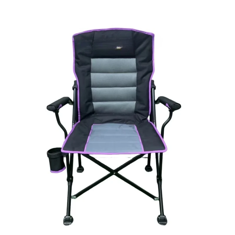 

Adjustable folding camping chair with comfortable headrest and cup holder