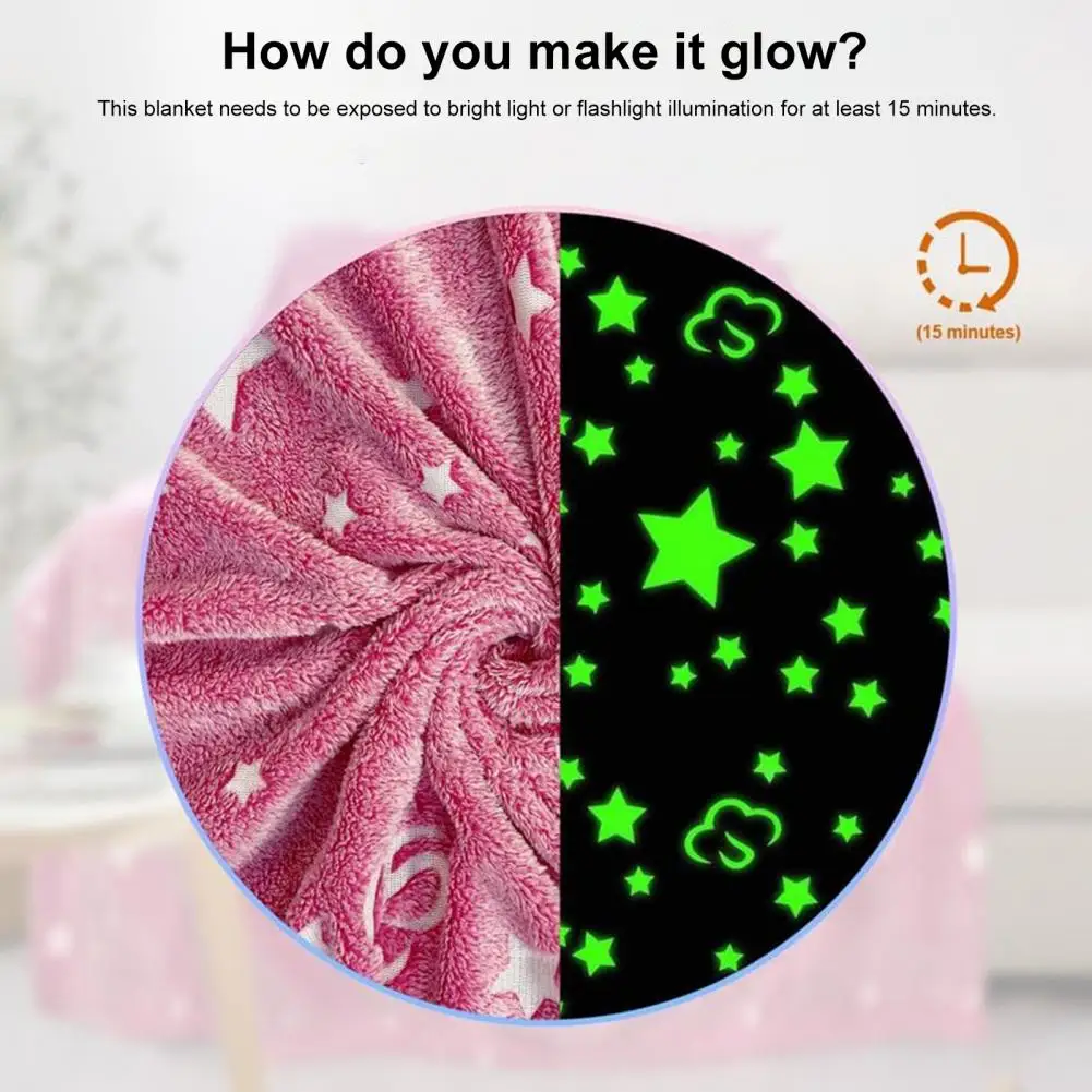 150cm Winter Blanket Glow Dark Star Pattern Comfortable Touch Pink Fleece Blanket Thanksgiving