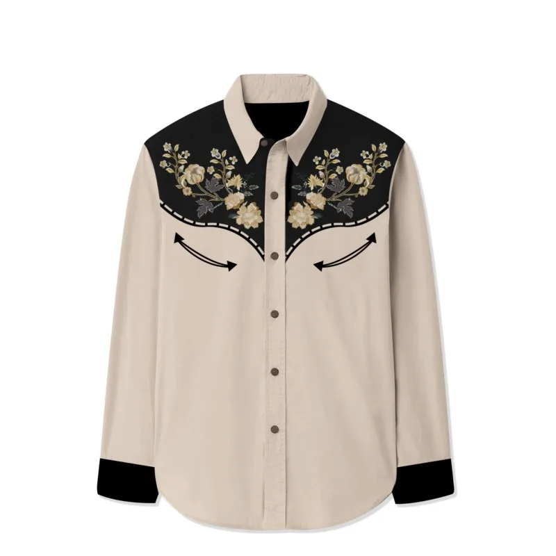 Retro Western Men's Shirt 3D Printed Black Outdoor Street Button Long Sleeve Fashion Casual Designer Shirt Herren Sommerhemd