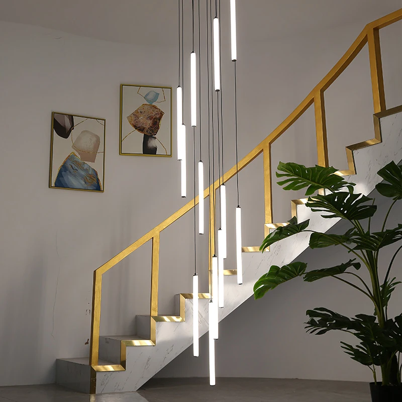 modern led staircase chandelier black home decor lampada pendurada design criativo iluminacao interior luxo acrilico quarto lustre 01