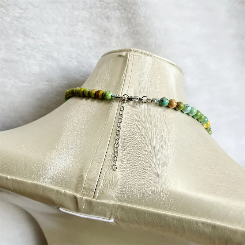 6MM Hubei Turquoise Stone Necklace Natural Blue Green White Color Jewelry Fashion Brand Simple Bijoux Femme Ladies Party Gift