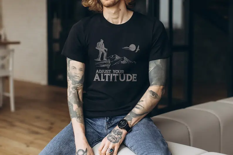 

Adjust Your Altitude T-Shirt, Camping Hiking shirt Gift for Mountain Climbers, Rock climbing gift Nature Unisex Jersey Short Sle