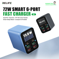 RELIFE Q4 6-Port Desktop Fast 72W Charger Dual PD+Dual QC,TFT HD Color Screen,Smart Sleep Mode,Compact & Portable