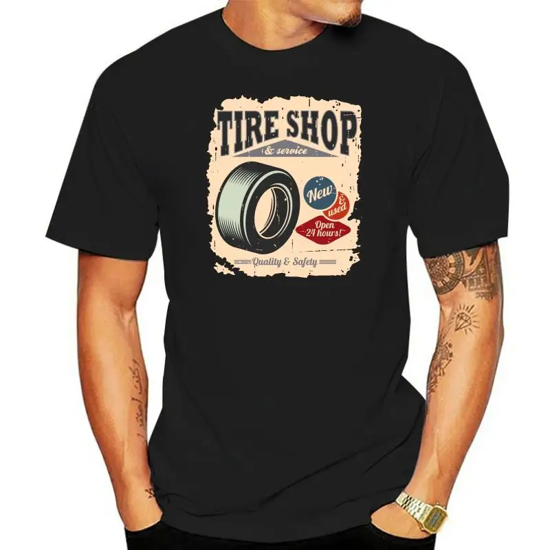 2022 New Mens T Shirts T-shirt Medium Fit TYRE SHOP Vintage Uomo White Maniche Corte   Garage Tessile Print Round Neck Man