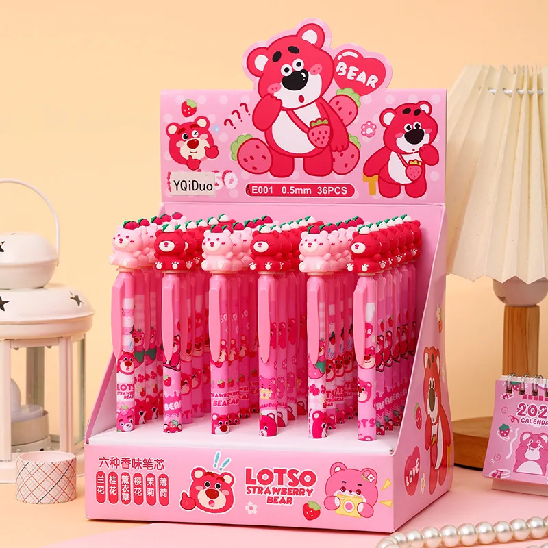 

36 PCs/box new pink bear cartoon shape ST gel pen school black plastic signature pen gel pen students learning gifts