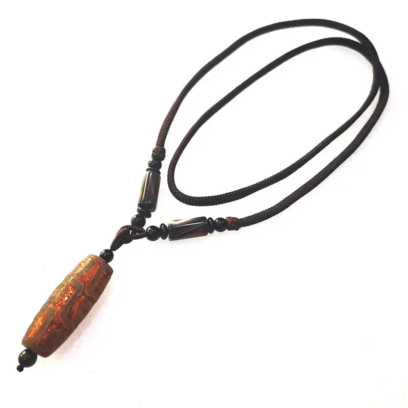 

Tibet Dzi Amulet Real Stone Antiqued Nine Eye Dzi Bead Pendants Chain Necklace TNL579