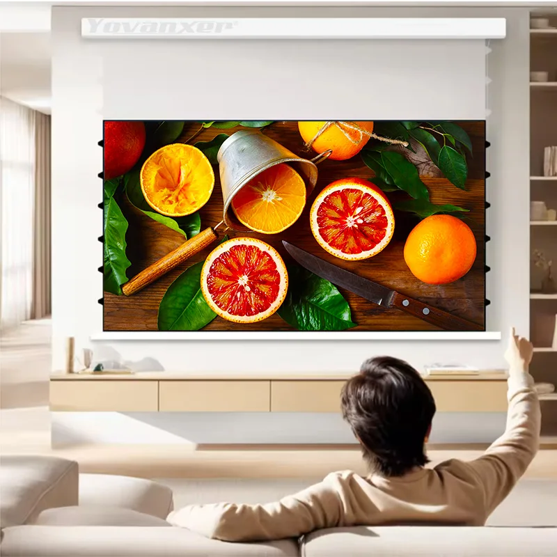 2025년 핫세일 전동식 펫스타 화이트 프로젝터 스크린 (플로팅 벽걸이형, 4K 일반 프로젝터 호환)