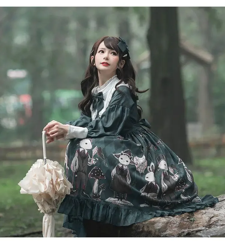 Gothic Lolita Dress OP Women Autumn Dark Gorgeous Vintage Simple Lolita Alice Rabbit Tea Party Daily Dress Fairy Tale Dresses