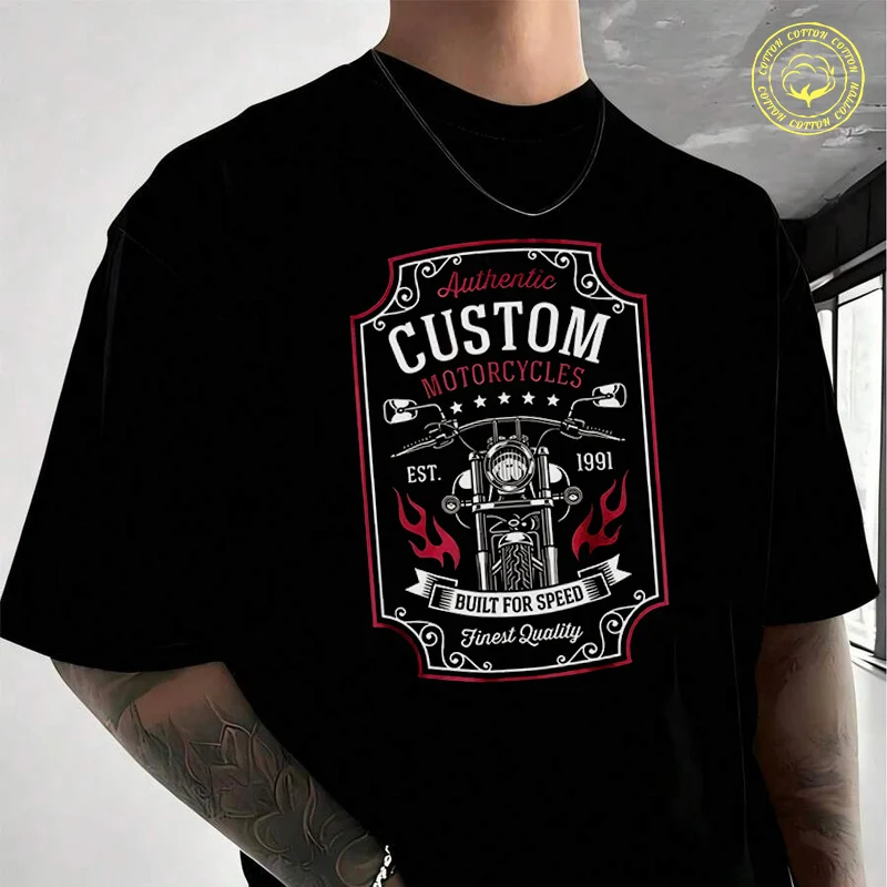 

Authentic Custom Motorcycles Moto Cotton T-Shirt New Men's Casual O-neck Short Sleeve Tees