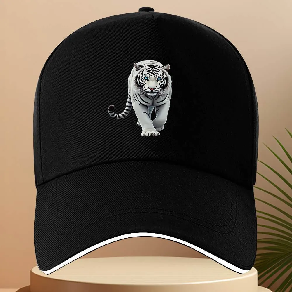 White Tiger Walking Graphic Baseball Cap Polyester Outdoor Adjustable Unisex Sports Cap