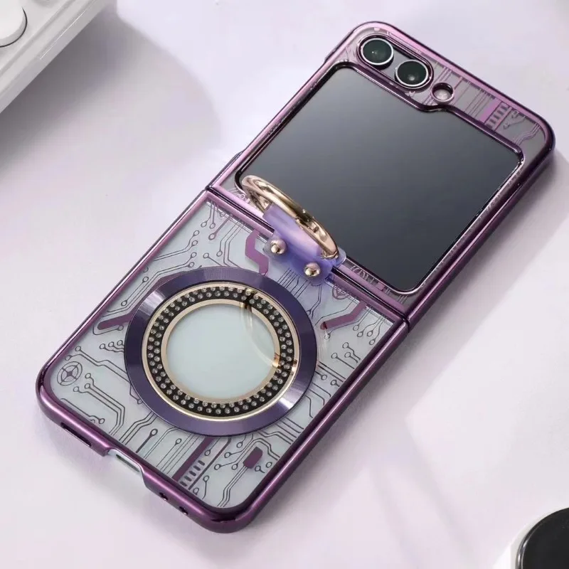 Ring Magnetic Wireless Charging Phone Case for Samsung Galaxy Z Flip 6 5 4 3 Flip6 Flip5 Flip4 Flip3 5G Shockproof  Cover