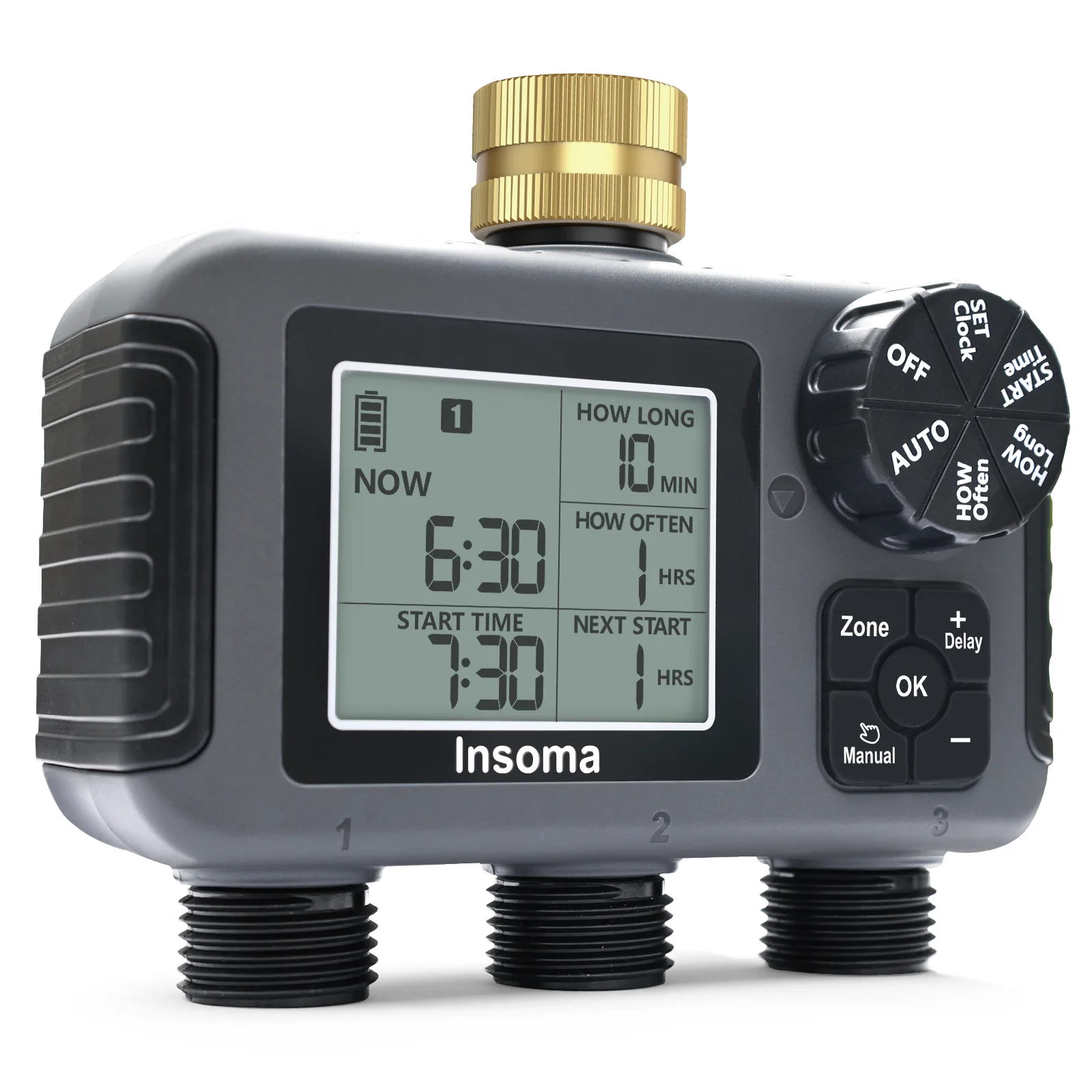 Insome Automatic Water Timer 3 Outlets Dip Watering Hose Faucet Sprinkler Timer Independent Control Programmer for Garden Yard