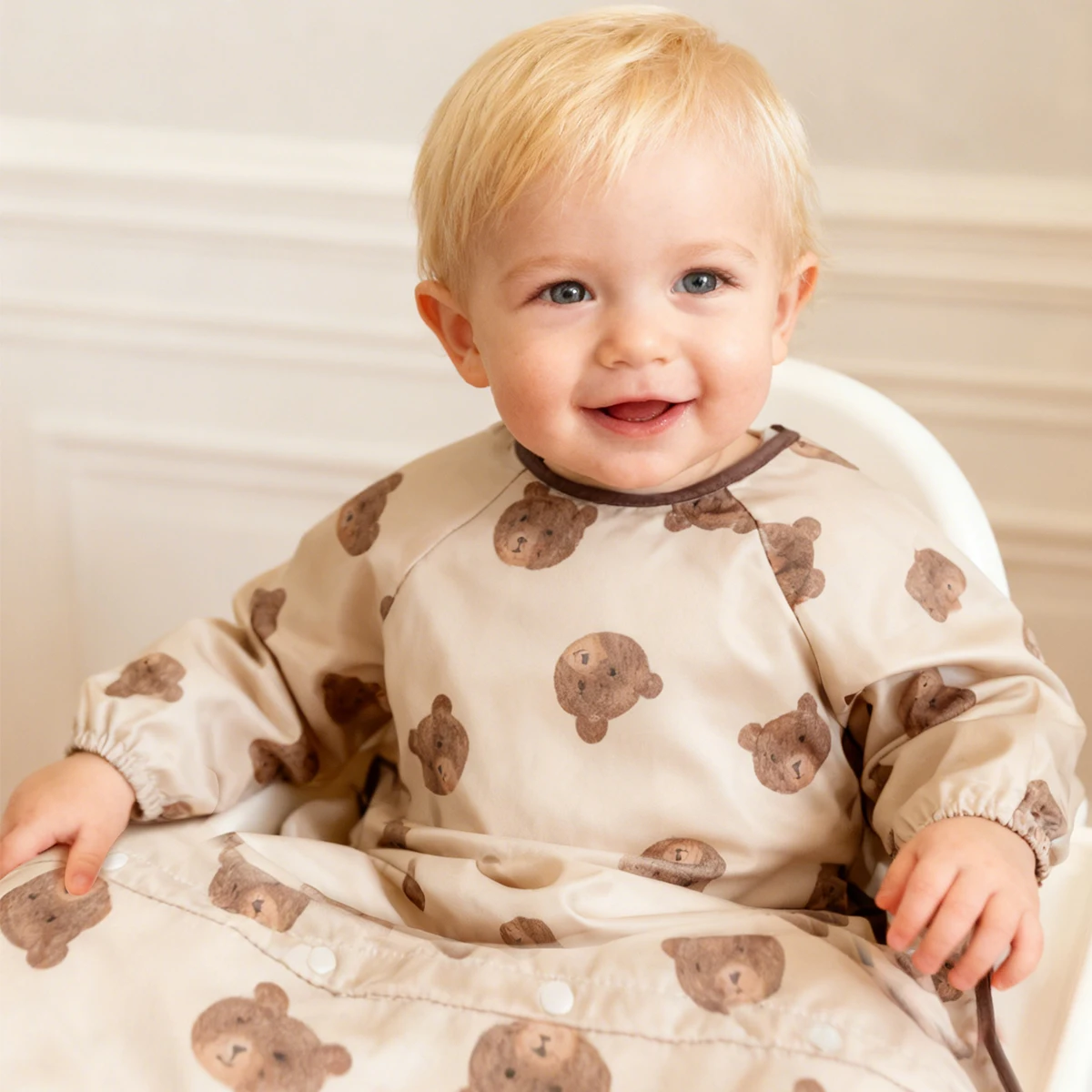 1Pc Waterproof Detachable Coverall Baby Feeding Bibs for 1-3years, Long Sleeve Weaning Bib Attaches To Highchair and Table