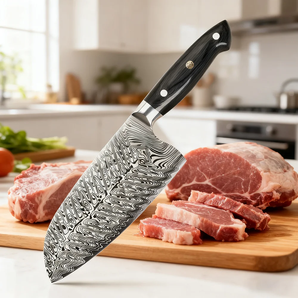 

7-дюймовый китайский нож шеф-повара 5Cr15MoV, лезвие из нержавеющей стали, деревянная ручка, нож для нарезки овощей, тесак для мяса, лазерный узор, кухонный нож