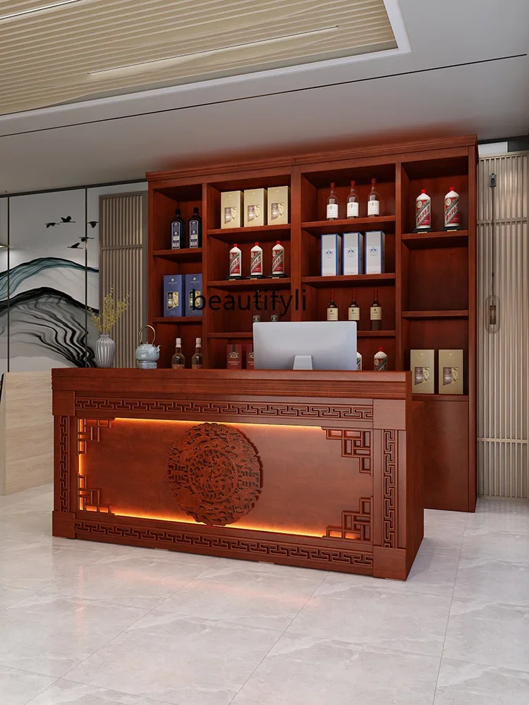 

PP Restaurant Ding Room Bar Counter CashierTraditional Antique Style Catering Cashier Front Desk Counter Integrated