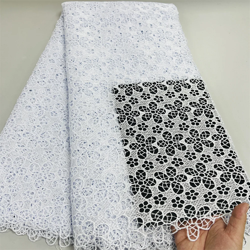 

White Guipure Lace Fabric 2025最新 Design African Cord Lace Fabric High Quality French Mesh Lace for Wedding Dresses, Q214-1