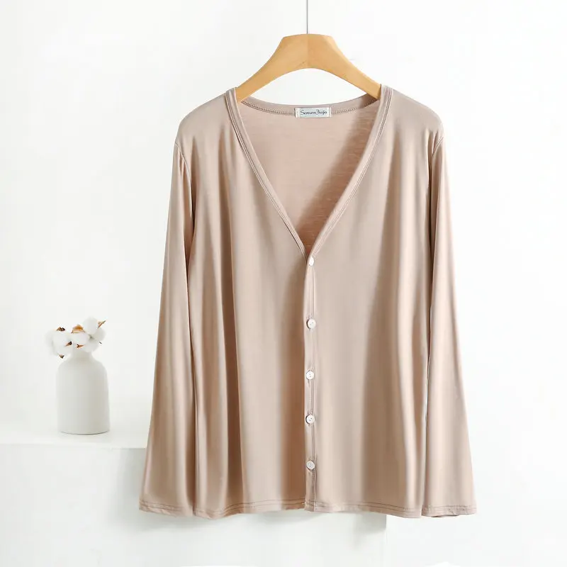 Summer Spring Modal Cardigan Long sleeves Candy colors  V Neck Tshirt Open-front sun-proof clothing Air-conditioned tops