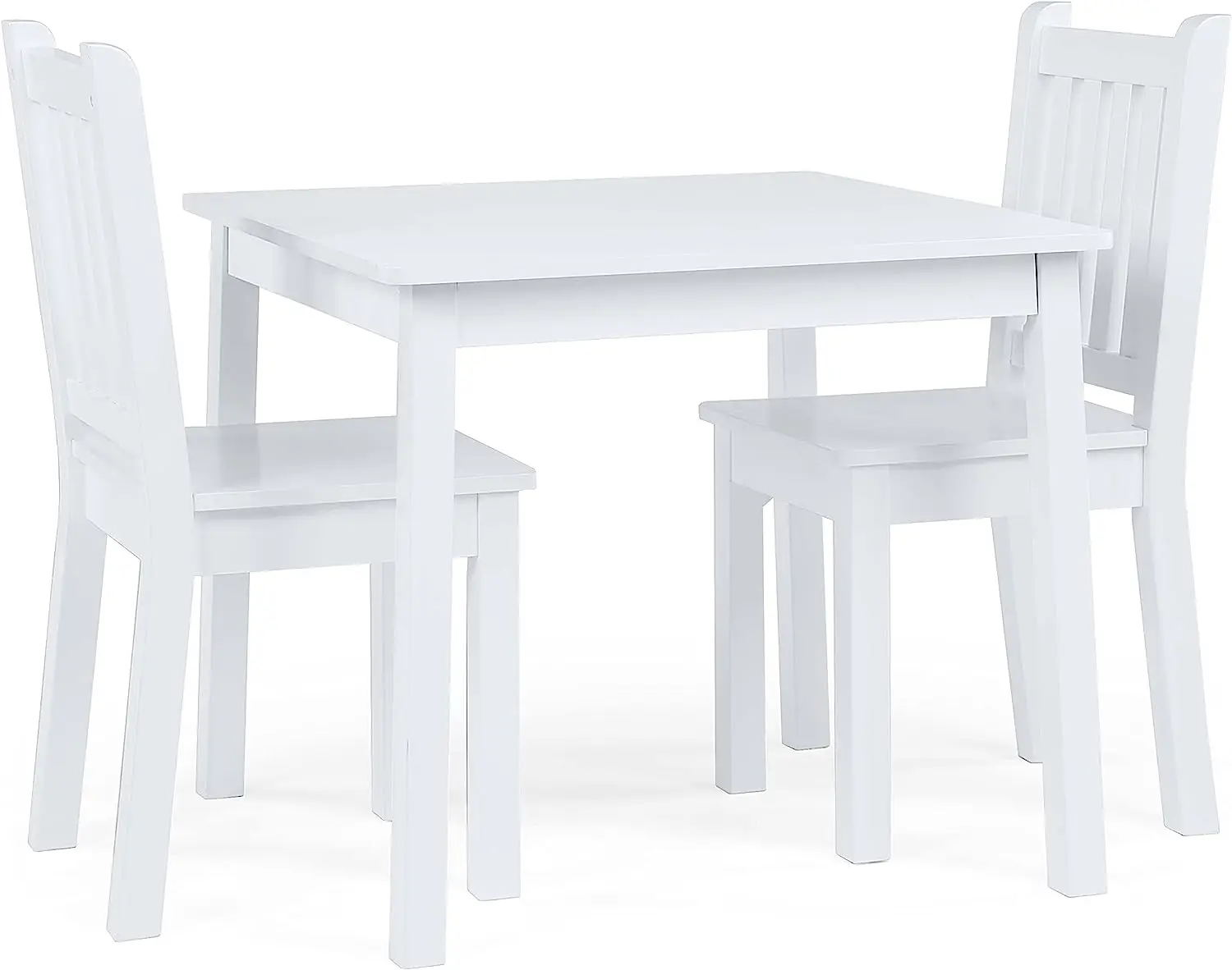 White Children's Wooden Square Table and 2 Chair Set for Living Room Bedroom