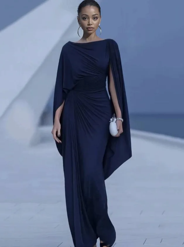 Pure-color evening dress, new style, fashionable and elegant dress