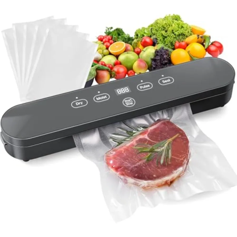 

Компактный вакуумный упаковщик для продуктов 75 кПа с цифровым таймером для заморозки, 4-в-1 режимы вакуумирования (влажный/сухой, импульсный), в комплекте 20 мешков