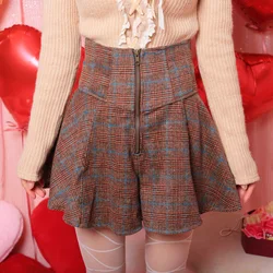 SALES Japan Liz Lisa Zipper At Front Plaid Woolen High Waist Shorts Wool Skirts
