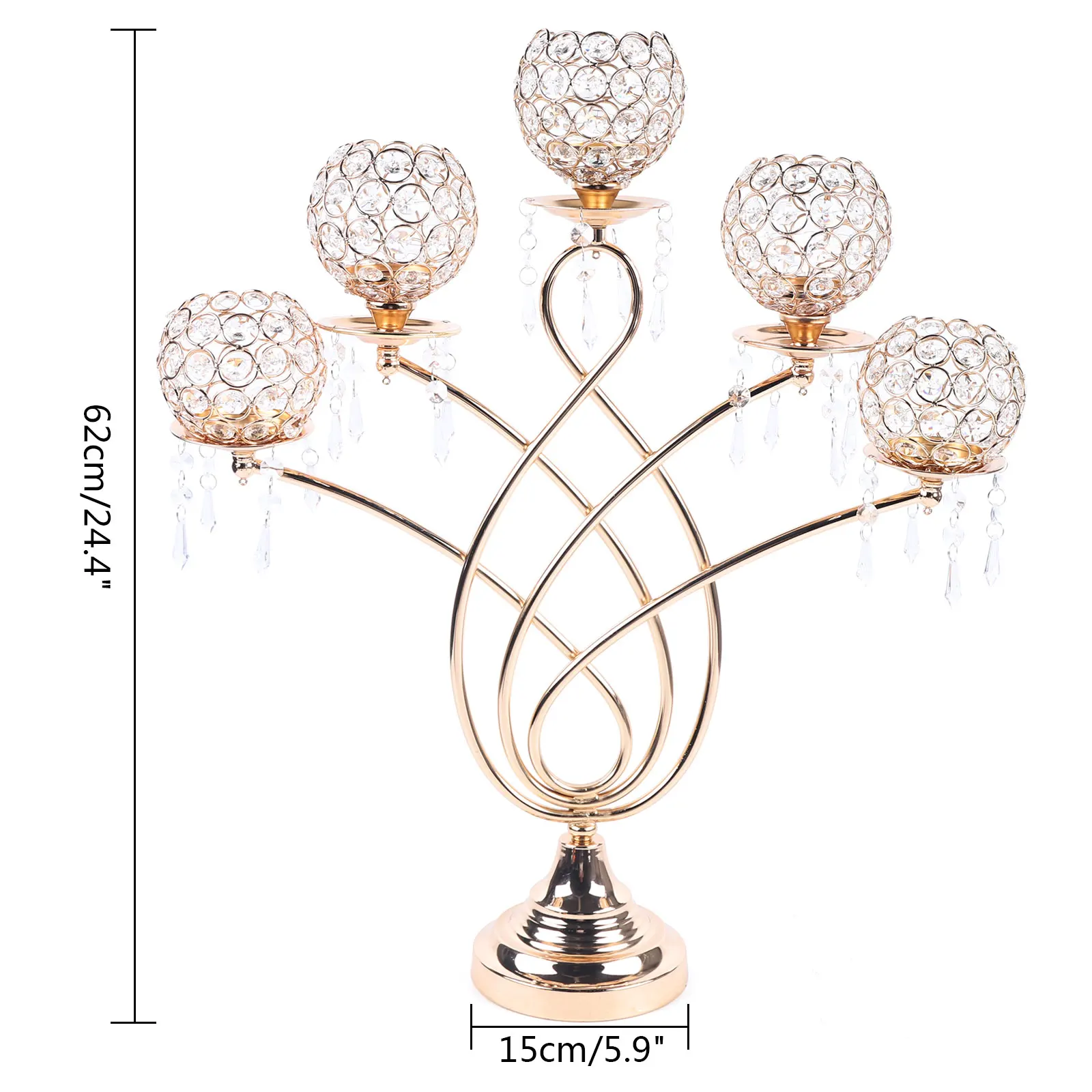 5 Arm Gold Crystal Candelabra Votive Candle Holders Creative Wedding Party Decor Tabletop Centerpieces  for Birthdays, Wedding