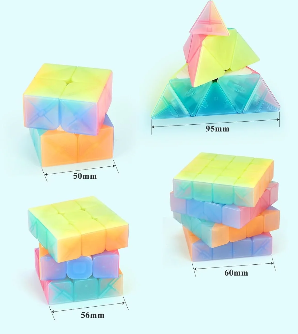 Qiyi Speed Cube Jelly Color Set 2X2 3X3 4X4 Piramide Snelheid Magische Kubus Professionele Magische Kubus Puzzels Educatief Speelgoed