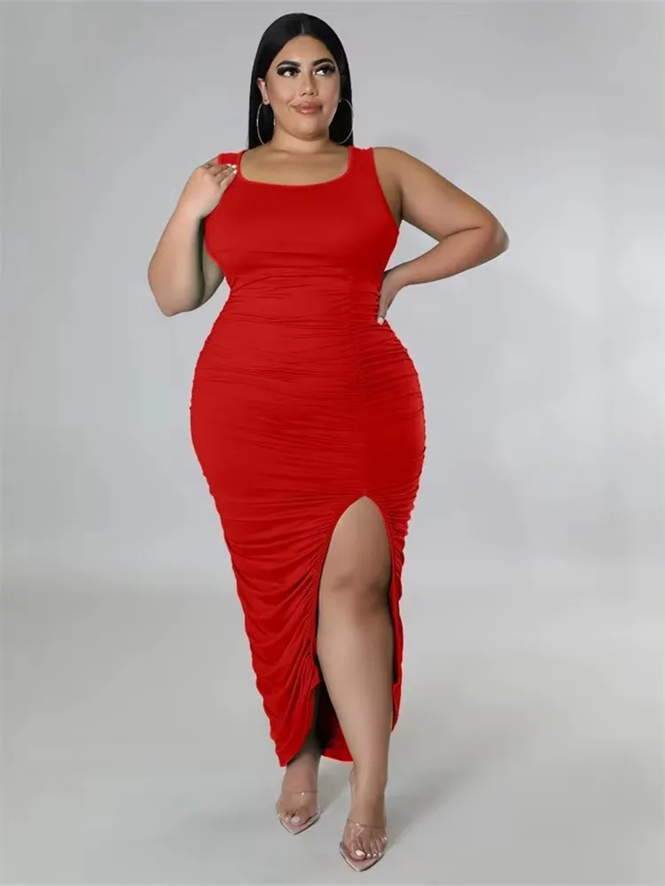 Wmstar Sukienki Plus Size dla kobiet Odzież Solidna Bodycon Rozciągliwa drapowana sukienka Maxi Stroje wsuwane Hurtownia Dropshipping