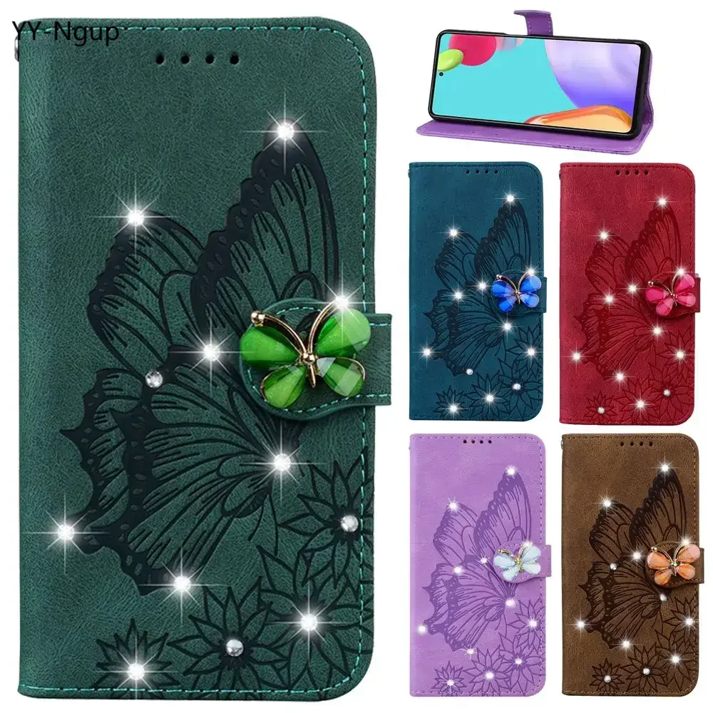 Cute Phone Case for Funda Samsung Galaxy S24 Ultra S23 FE S22 S21 S20 S10 S8 S9 Plus Cases 3D Glitter Wallet Flip Leather Cover